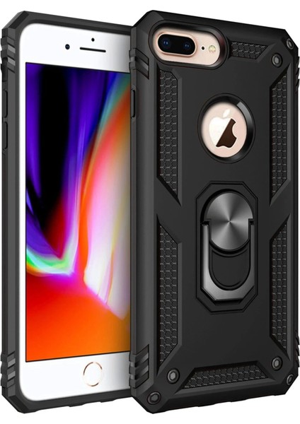 Newface iPhone 7 Plus Kılıf Sofya Yüzüklü Silikon Kapak - Siyah