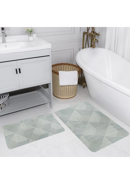 Dijital Baskı Modern Banyo Halısı Ikili Banyo Paspası LNA5172 100X60+60X50 cm