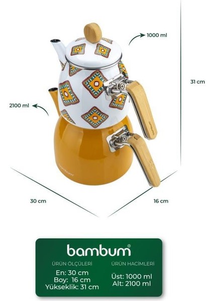 Unique - Bambu Kulplu Emaye Çaydanlık Takımı Hardal fırsatları