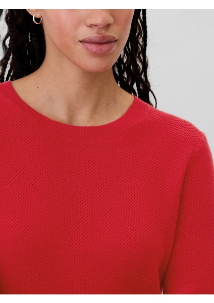 Kadın Kırmızı Textured Kazak modelleri