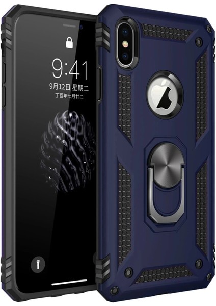 Newface iPhone Xs Max Kılıf Sofya Yüzüklü Silikon Kapak - Lacivert