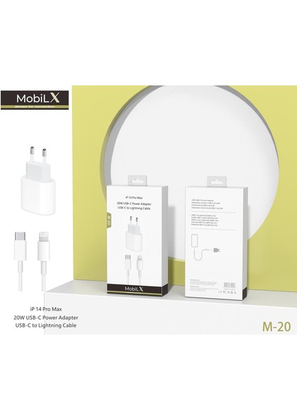 Mobilx M-20 20W iPhone 8–14 Pro Max Uyumlu Hızlı Şarj Adaptörü + Usb-C To Lightning Kablo indirimleri