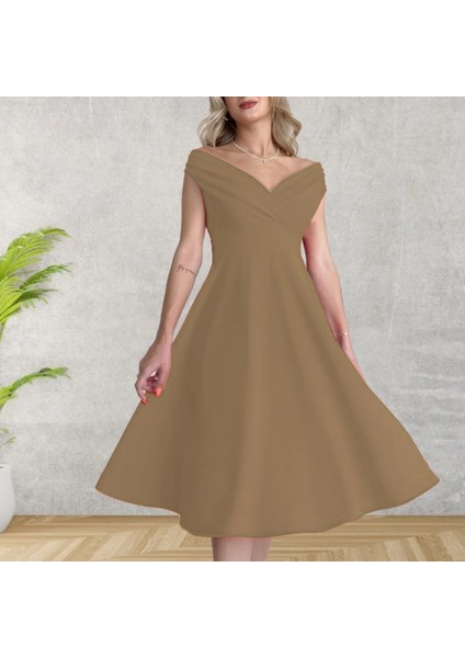 Kadın Kısa Kollu Kruvaze Yaka Eteği Volanlı Krep Elbise fiyatları