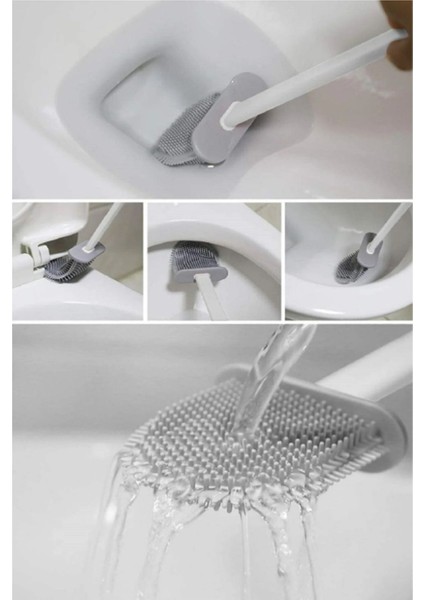 Beyaz Silikon Tuvalet Klozet Temizleme Fırçası ve Tutucu modelleri