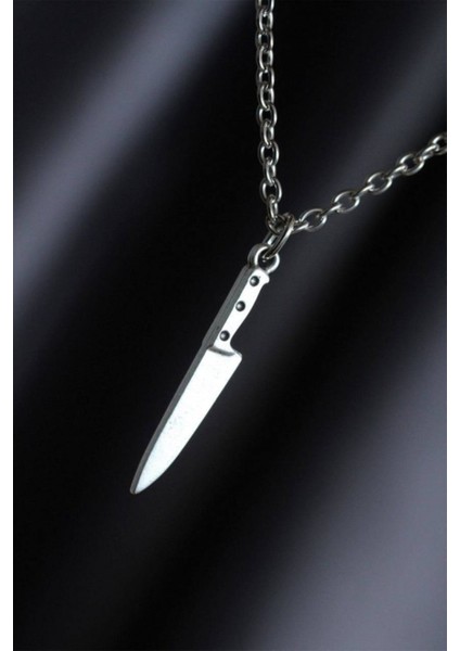 Gümüş Unisex Şef Bıçak Temalı Şık Kolye, Zarif ve Modern Tasarım Ile.