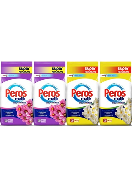 Matik Toz Çamaşır Deterjanı 40KG Yıldız-Yasemin Çiçeği (Beyaz ve RENKLI)(268 YIKAMA)(4PK*10KG)