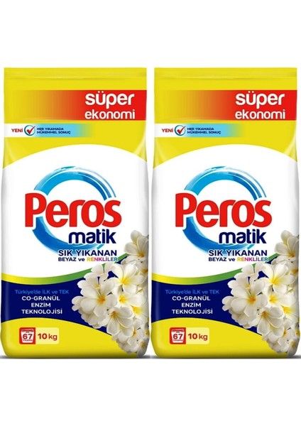 Matik Toz Çamaşır Deterjanı 20KG Yasemin Çiçeği (Beyaz ve Renkliler) (134 Yıkama) (2PK*10KG)