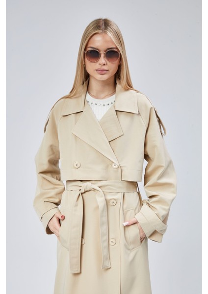 Bej Oversize Kruvaze Kapama Rüzgarlık Detaylı Trençkot 44956 modelleri