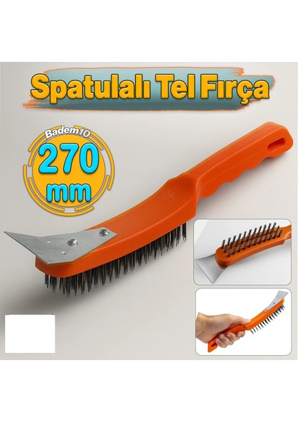 Spatulalı Çelik Tel Fırça 270 mm Metal Kazıma Temizleme Pas Sökücü Çelik Kıllı El Tipi Nalbur Fırça modelleri