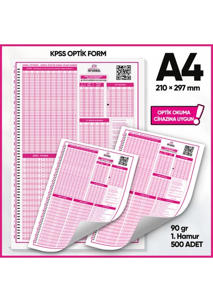 Kpss (Gy-Gk) Deneme Sınavları için 500 Adet (90.gr) Optik Form - Optik Okuma Uyumlu fiyatları