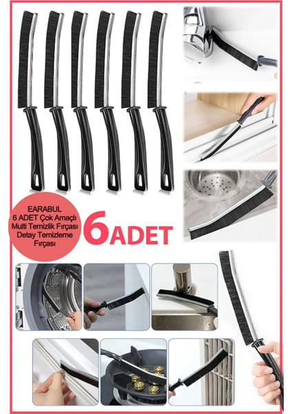 6'lı Çok Amaçlı Ince Temizlik Fırçası, Derz ve Detay Temizliği Için Siyah