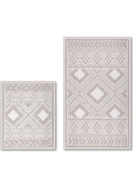 Bukle Bohem Doğal Pamuklu 2'li Banyo Paspas Seti 60X100+50X60 cm - Taş