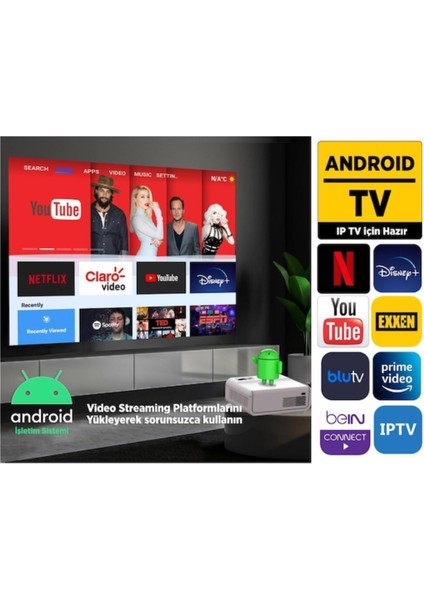 Android Tv 1080P Destekli Sunspark 500W 9000 Lümen Wi-Fi Projeksiyon Cihazı modelleri