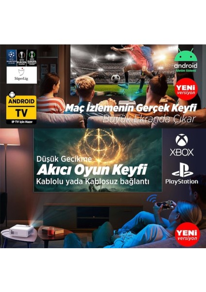 Android Tv 1080P Destekli Sunspark 500W 9000 Lümen Wi-Fi Projeksiyon Cihazı