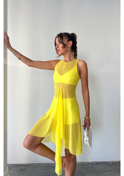 Kadın Sarı Tül Pareo Üçlü Takım NBDF099