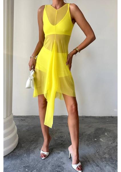 Kadın Sarı Tül Pareo Üçlü Takım NBDF099 modelleri