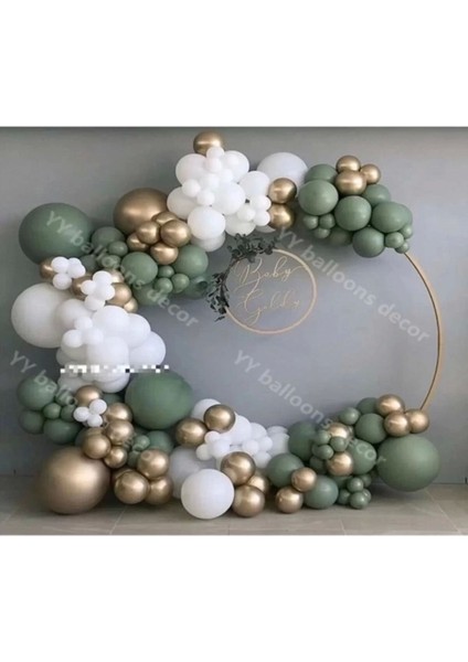 50'li Krom Gold Küf Yeşili ve Pastel Beyaz Balon Zincir Seti fiyatları