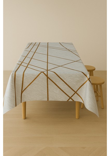 Silinebilir Lüks Su Geçirmez Kaymaz Pvc Masa Örtüsü Muşamba Gold Şerit Desenli Sofra Bezi fiyatları
