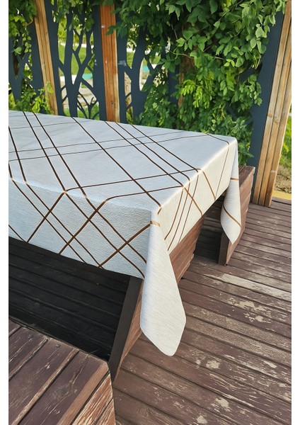 Silinebilir Lüks Su Geçirmez Kaymaz Pvc Masa Örtüsü Muşamba Gold Şerit Desenli Sofra Bezi indirimleri