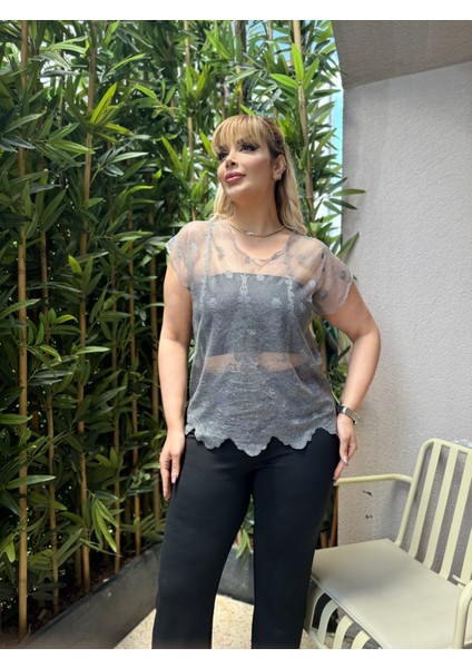 Kadın Büyük Beden Transparan Tül Bluz fiyatları