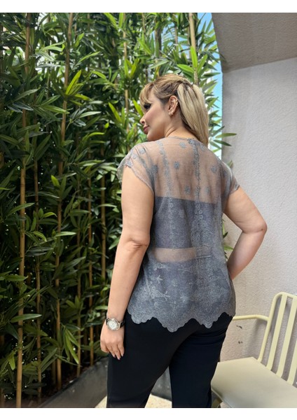 Kadın Büyük Beden Transparan Tül Bluz