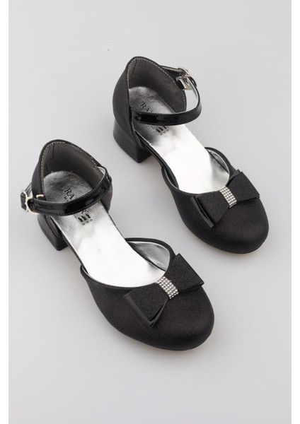 Kız Çocuk Siyah Abiye Simli Kum Detaylı Fiyonklu Ayakkabı indirimleri
