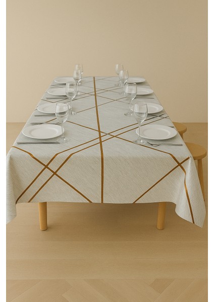 Silinebilir Lüks Su Geçirmez Kaymaz Pvc Masa Örtüsü Muşamba Gold Şerit Desenli Sofra Bezi fırsatları