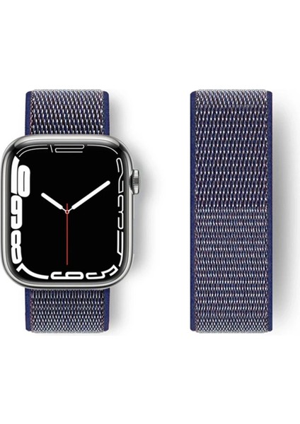 Newface Apple Watch 42MM Hasırlı Cırtcırtlı Kordon - Lacivert