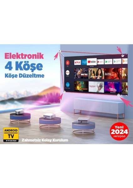 Android Tv 4K Destekli 5g Wifi + Bluetooth 5.1 Projeksiyon Cihazı , Leisure 495W