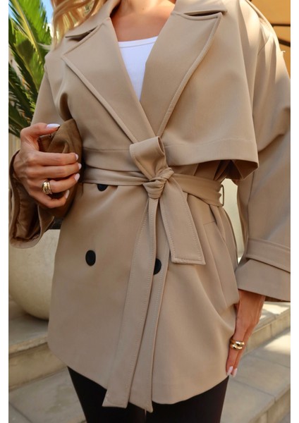 Camel Oversize Düşük Omuz Kısa Trenç - 9580 fırsatları