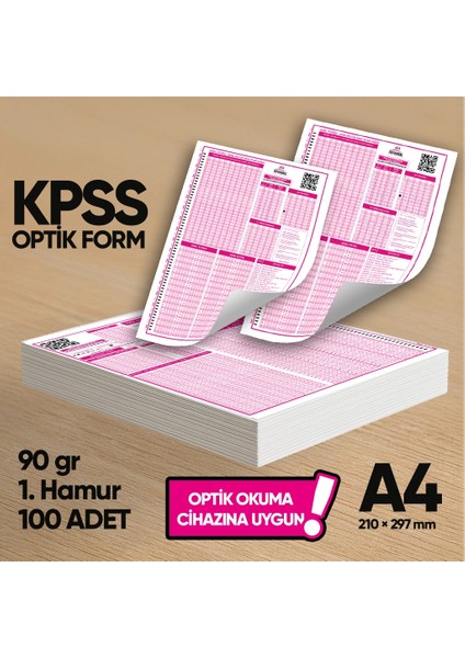 Kpss (Gy-Gk) Deneme Sınavları için 100 Adet (90.gr) Optik Form - Optik Okuma Uyumlu