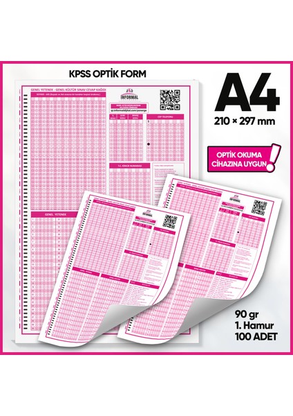Kpss (Gy-Gk) Deneme Sınavları için 100 Adet (90.gr) Optik Form - Optik Okuma Uyumlu fiyatları