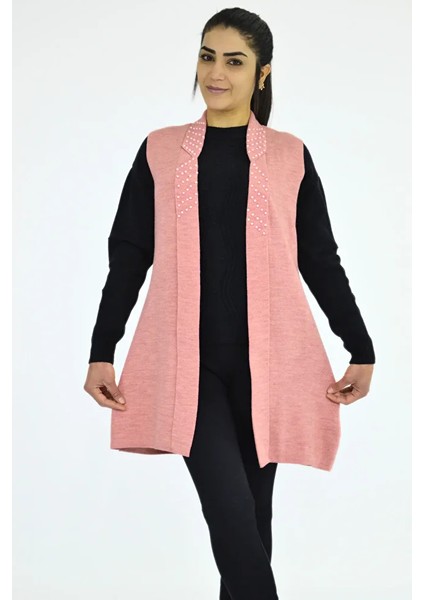 Yaka İncili Uzun Kolsuz Yelek