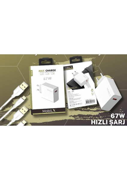 Mobilx 67 Watt Turbo Max Hızlı Şarj Aleti + Type C USB Kablo fiyatları