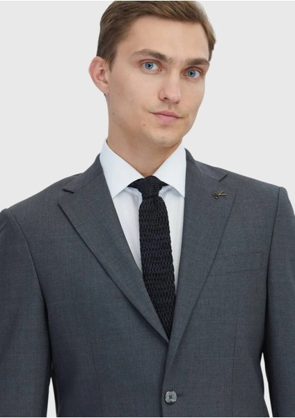 Koyu Gri Mikro Modern Fit Yün Karışımlı Takım Elbise modelleri