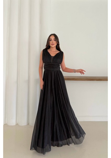 Kadın Siyah Simli Büyük Beden Abiye Elbise RYS9223 fiyatları