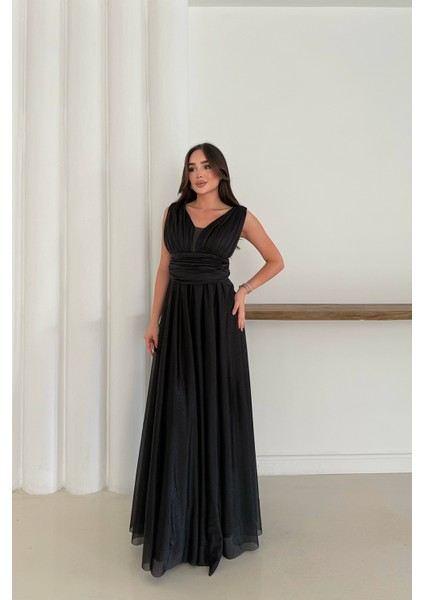 Kadın Siyah Simli Büyük Beden Abiye Elbise RYS9223 modelleri