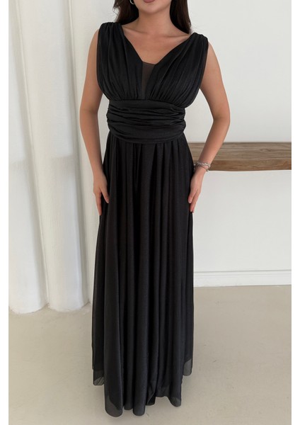 Kadın Siyah Simli Büyük Beden Abiye Elbise RYS9223 indirimleri