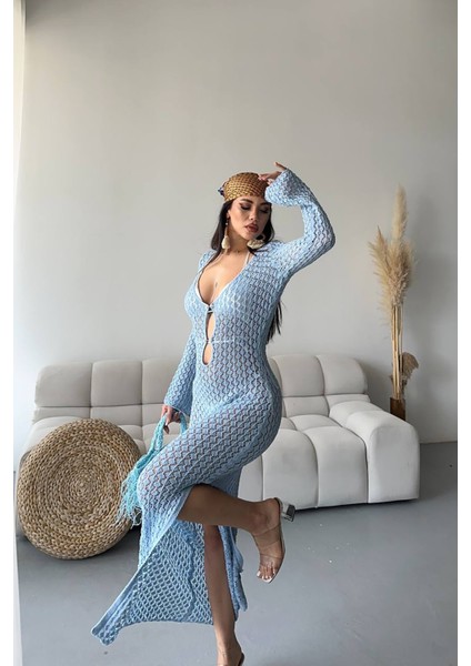 Kadın Mavi Maxi Boy Triko Pareo NBMYLK28