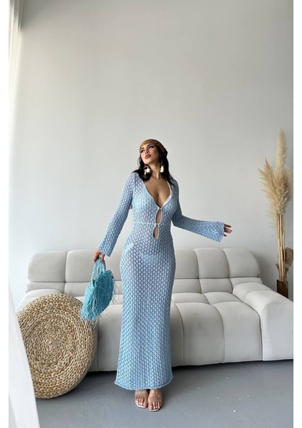 Kadın Mavi Maxi Boy Triko Pareo NBMYLK28 modelleri