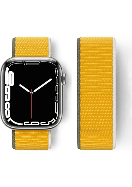 Newface Apple Watch 42MM Hasırlı Cırtcırtlı Kordon - Sarı