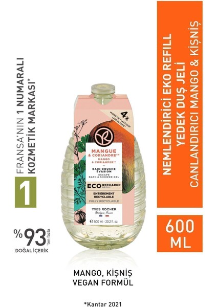 Eko Refil Yedek Duş Jeli Canlandırıcı Mango Kişniş 600 ml + Isana Men Duş Jeli 3 In 1 Fresh 300 ml