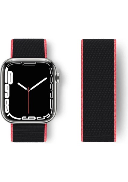 Newface Apple Watch 38MM Hasırlı Cırtcırtlı Kordon - Pembe-Siyah