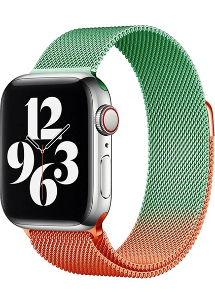 Newface Apple Watch 38MM Metal Mıknatıslı Kordon - Turuncu-Yeşil