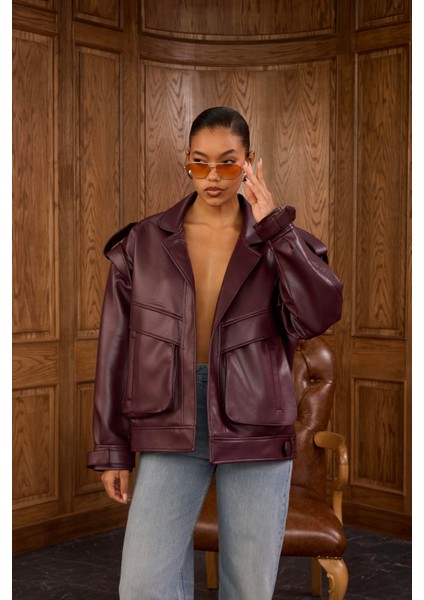 Premium Mürdüm Deri Ceket