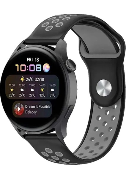 Newface Watch 22MM Spor Delikli Kordon - Siyah-Gri