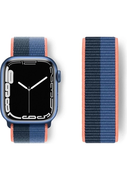 Newface Apple Watch 38MM Hasırlı Cırtcırtlı Kordon - Siyah-Mavi