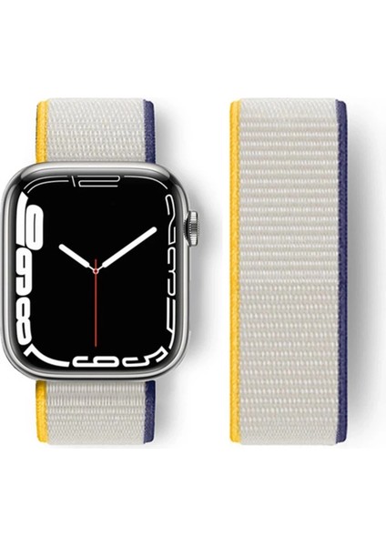 Newface Apple Watch 38MM Hasırlı Cırtcırtlı Kordon - Sarı-Beyaz