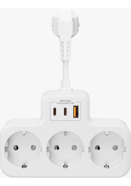 Çoklu Kablolu Priz Yüksek Gerilim Korumalı 3'lü Priz 1x USB 2x Type-C Çıkışlı Grup Priz Çoğaltıcı fiyatları