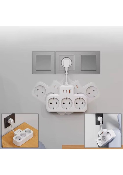 Çoklu Kablolu Priz Yüksek Gerilim Korumalı 3'lü Priz 1x USB 2x Type-C Çıkışlı Grup Priz Çoğaltıcı modelleri